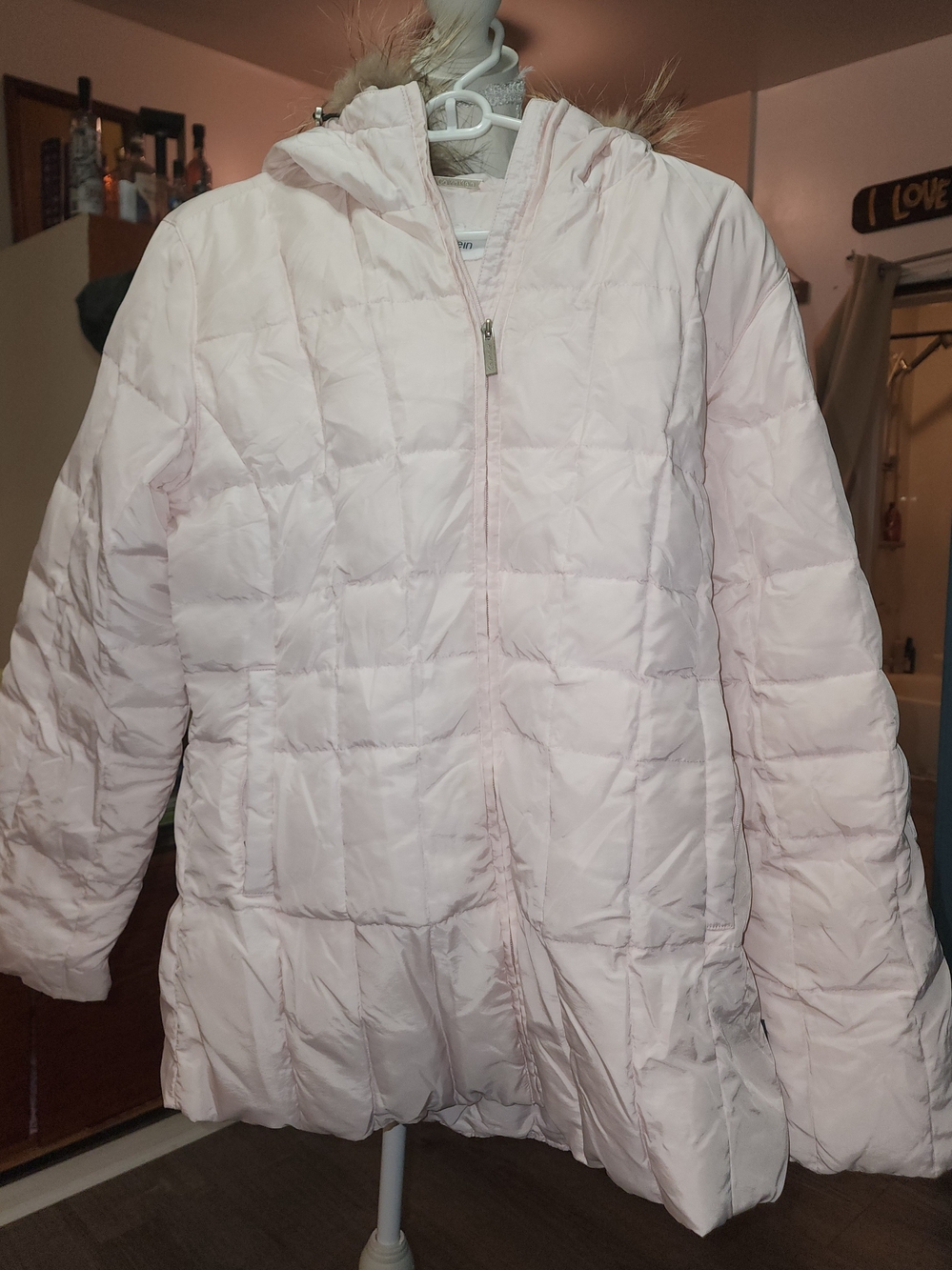 Calvin Klein Light Pink Quilted Hooded Puffer Jacket Sz Small
